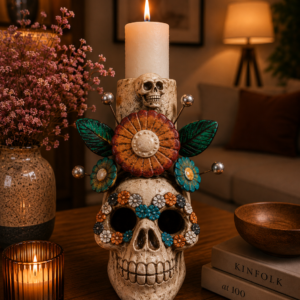Skull Mini Chimney Michoacan Clay - Artisanal Handcrafted Mexican Decor, Unique Gothic Home Accent Decor, Day of the Dead Cultural Art