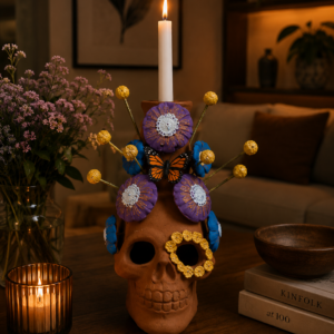 Skull Mini Chimney Michoacan Clay - Artisanal Handcrafted Mexican Decor, Unique Gothic Home Accent Decor, Day of the Dead Cultural Art
