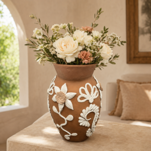 Embroidered Clay Vase From Oaxaca México Home Decor Handcrafted Jarron Barro Bordado Oaxaca Handmade Unique Designs From Artisans
