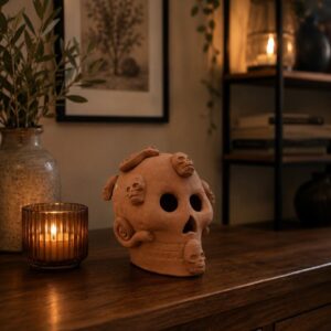 Day of the Dead Skull, Mexican Clay Calavera, Handmade Terracotta Skull, Folk Art from Michoacán, Handcrafted Día de Muertos Home Decor