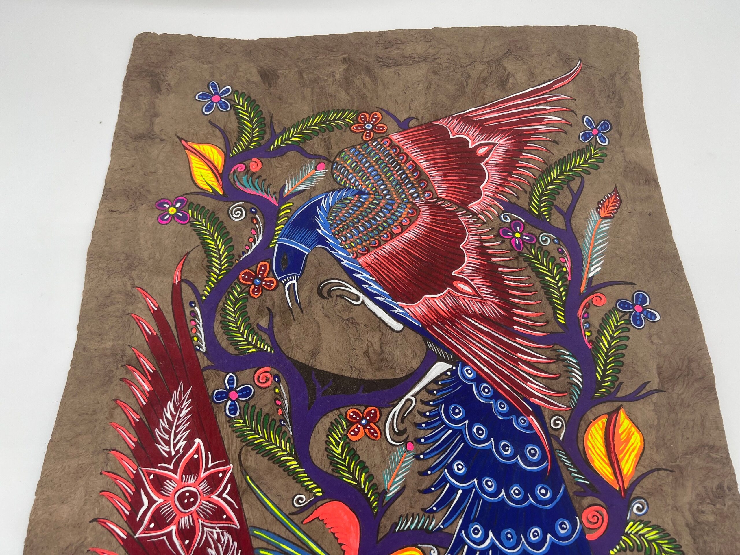 Bird painting painted on amate paper, original amate paintings in Mexican art, acrylic painting / Mexican painting - Image 3