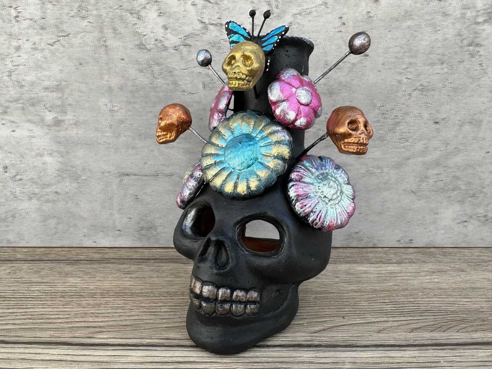 Skull Mini Chimney Michoacan Clay - Artisanal Handcrafted Mexican Decor, Unique Gothic Home Accent Decor, Day of the Dead Cultural Art - Image 3