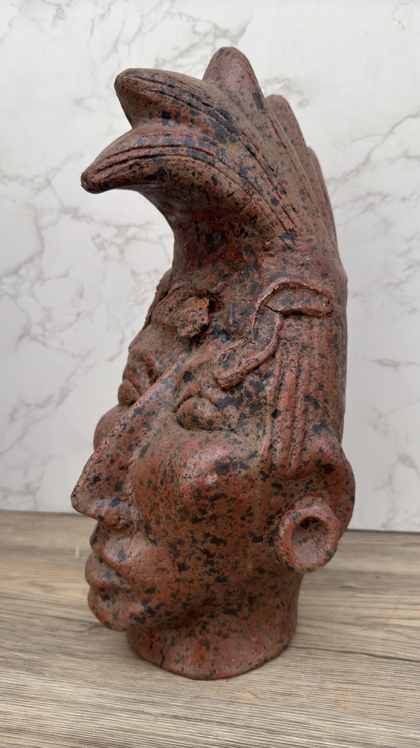 Mayan Head Sculpture, Handmade Clay Bust, Feathered Headdress Statue, Pre-Columbian Style, Tribal Home Decor, Indigenous Art, Mexican Potter - Image 3