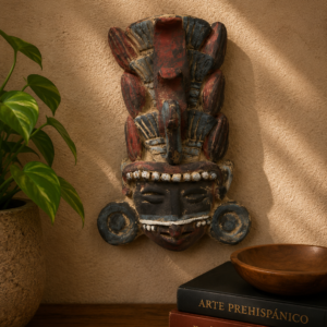 Mictlan Mask Mexican Clay Sculpture of Mictlantecuhtli, Aztec God of Death Folk Art, Pre-Hispanic Skeleton Figure Copy Copy