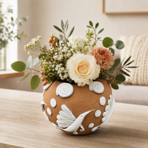 Embroidered Clay Vase From Oaxaca México Home Decor Handcrafted Jarron Barro Bordado Oaxaca Handmade Unique Designs From Artisans