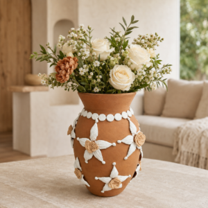 Embroidered Clay Vase From Oaxaca México Home Decor Handcrafted Jarron Barro Bordado Oaxaca Handmade Unique Designs From Artisans