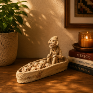 Mictlan Handcrafted Mexican Clay Sculpture of Mictlantecuhtli, Aztec God of Death Folk Art, Pre-Hispanic Skeleton Figure, Day of the Dead