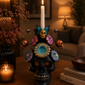 Skull Mini Chimney Michoacan Clay - Artisanal Handcrafted Mexican Decor, Unique Gothic Home Accent Decor, Day of the Dead Cultural Art