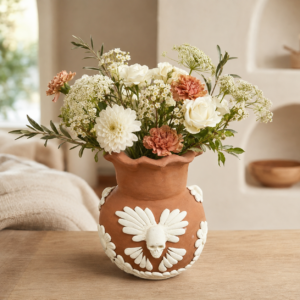 Embroidered Clay Vase From Oaxaca México Home Decor Handcrafted Jarron Barro Bordado Oaxaca Handmade Unique Designs From Artisans