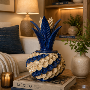 Mexican pottery, Pineapple decor, Mexican decoration, Pineapple sculpture, Glazed clay pineapple, Pottery from Michoacan