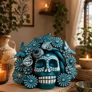 Sugar skull, Catrina, Day of the Dead Ornaments, Skull As Mexican Decoration, Human Skull Sculpture, Wall  Home Decor Handcrafted