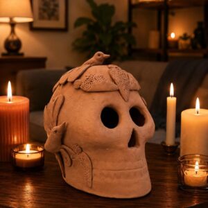 Day of the Dead Skull, Mexican Clay Calavera, Handmade Terracotta Skull, Folk Art from Michoacán, Handcrafted Día de Muertos Home Decor