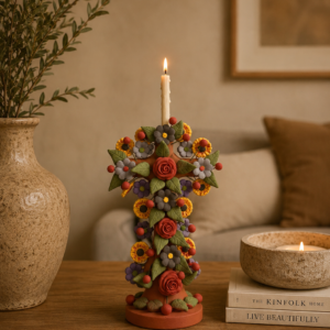 Crucifix  Small Candle Holder, Mexican folk art, Cross Sculpture, Mexican cross, Cross figurine, Decorative cross
