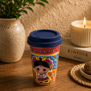 Cappuccino Cup, Mexican Coffee Mug, Puebla Talavera Pottery, Ceramic Thermos Lead-Free Includes Lid
