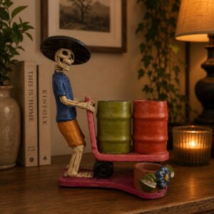 Catrín  Michoacán Original Clay Handcrafted Frida Kahlo Doll, Day Of The Dead, Human Skeleton, Mexican Decorations, Sugar Skull