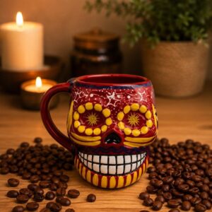Cappuccino Skull Coffee Cup Made Of Clay Handmade And Handmade Painted Lead Free Guerrero Pottery, Coffee Cup Unique Designs For Expresso