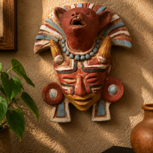 Mictlan Mask Mexican Clay Sculpture of Mictlantecuhtli, Aztec God of Death Folk Art, Pre-Hispanic Skeleton Figure Copy Copy Copy