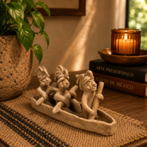 Canoe With  Offerings Handcraft Mexican Culture Home Decor Prehispanic Vintage Rustic Clay Material Antique Ancrestral Figurines