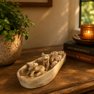 Canoe Xoloitzcuintle Offerings Handcraft Mexican Culture Home Decor Prehispanic Vintage Rustic Clay Material Antique Ancrestral Figurines