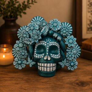 Sugar skull, Catrina, Day of the Dead Ornaments, Skull As Mexican Decoration, Human Skull Sculpture, Wall  Home Decor Handcrafted