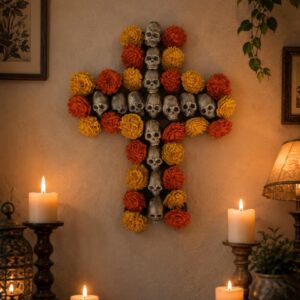 Crucifix Cempasúchil Mariglod Michoacán Mexican Folk Art, Cross Sculpture, Mexican Cross, Cross wall hanging, Cross figurine, Decorative