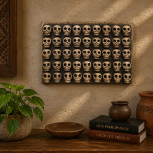 Wall Plate Of Fugurine Skulls Handcraft Mexican Culture Home Decor Prehispanic Vintage Rustic Clay  Antique Ancrestral Figurines