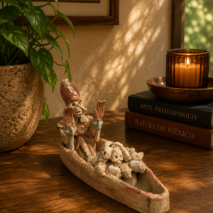 Mictlan Boat Sculpture Made Of Clay From Teotihuacan Mexico