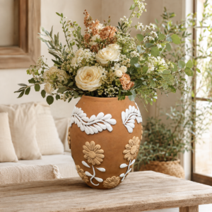 Embroidered Clay Vase From Oaxaca México Home Decor Handcrafted Jarron Barro Bordado Oaxaca Handmade Unique Designs From Artisans