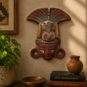 Mictlan Mask Mexican Clay Sculpture of Mictlantecuhtli, Aztec God of Death Folk Art, Pre-Hispanic Skeleton Figure Copy