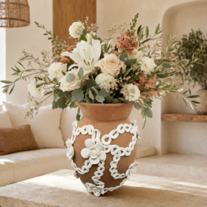 Embroidered Clay Vase From Oaxaca México Home Decor Handcrafted Jarron Barro Bordado Oaxaca Handmade Unique Designs From Artisans