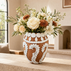 Embroidered Clay Vase From Oaxaca México Home Decor Handcrafted Jarron Barro Bordado Oaxaca Handmade Unique Designs From Artisans