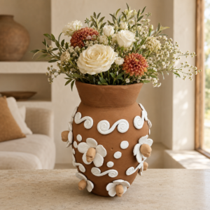 Embroidered Clay Vase From Oaxaca México Home Decor Handcrafted Jarron Barro Bordado Oaxaca Handmade Unique Designs From Artisans