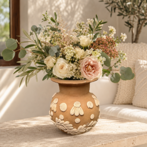 Embroidered Clay Vase From Oaxaca México Home Decor Handcrafted Jarron Barro Bordado Oaxaca Handmade Unique Designs From Artisans