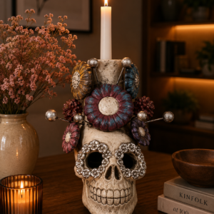 Skull Mini Chimney Michoacan Clay - Artisanal Handcrafted Mexican Decor, Unique Gothic Home Accent Decor, Day of the Dead Cultural Art