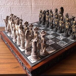Chess set 16.53” x 16.53”, Resin Chess set in gray and white, Mexican chess, Chess set handmade, Wooden chess, Doubles as a book