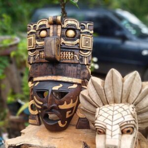 Máscara de madera prehispánica, cultura maya, arte mural mexicano, tallado a mano CONSULTAR PARA PERSONALIZAR