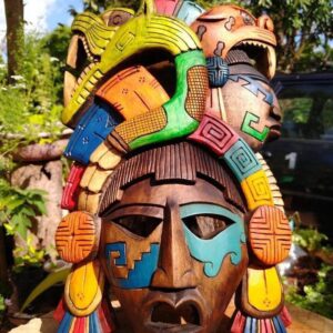 Prehispanic Wooden mask, Mayan culture, Mexican wall art, Hand carved
