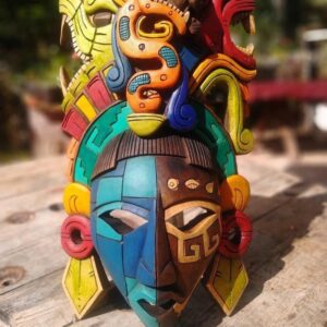 Prehispanic Wooden mask, Mayan culture, Mexican wall art, Hand carved