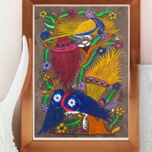 Bird painting painted on amate paper, original amate paintings in Mexican art, acrylic painting / Mexican painting