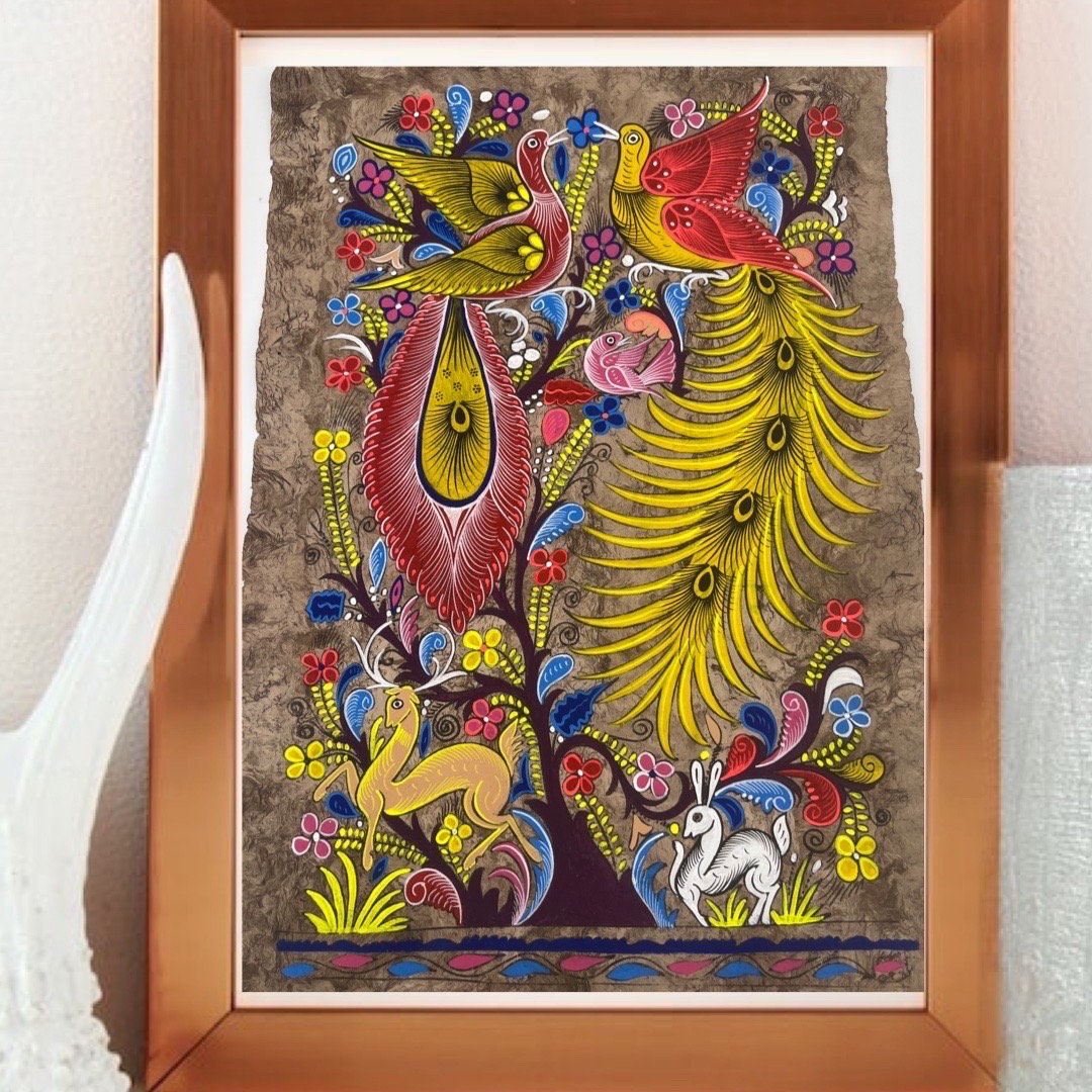 Bird painting painted on amate paper, original amate paintings in Mexican art, acrylic painting / Mexican painting - Image 1
