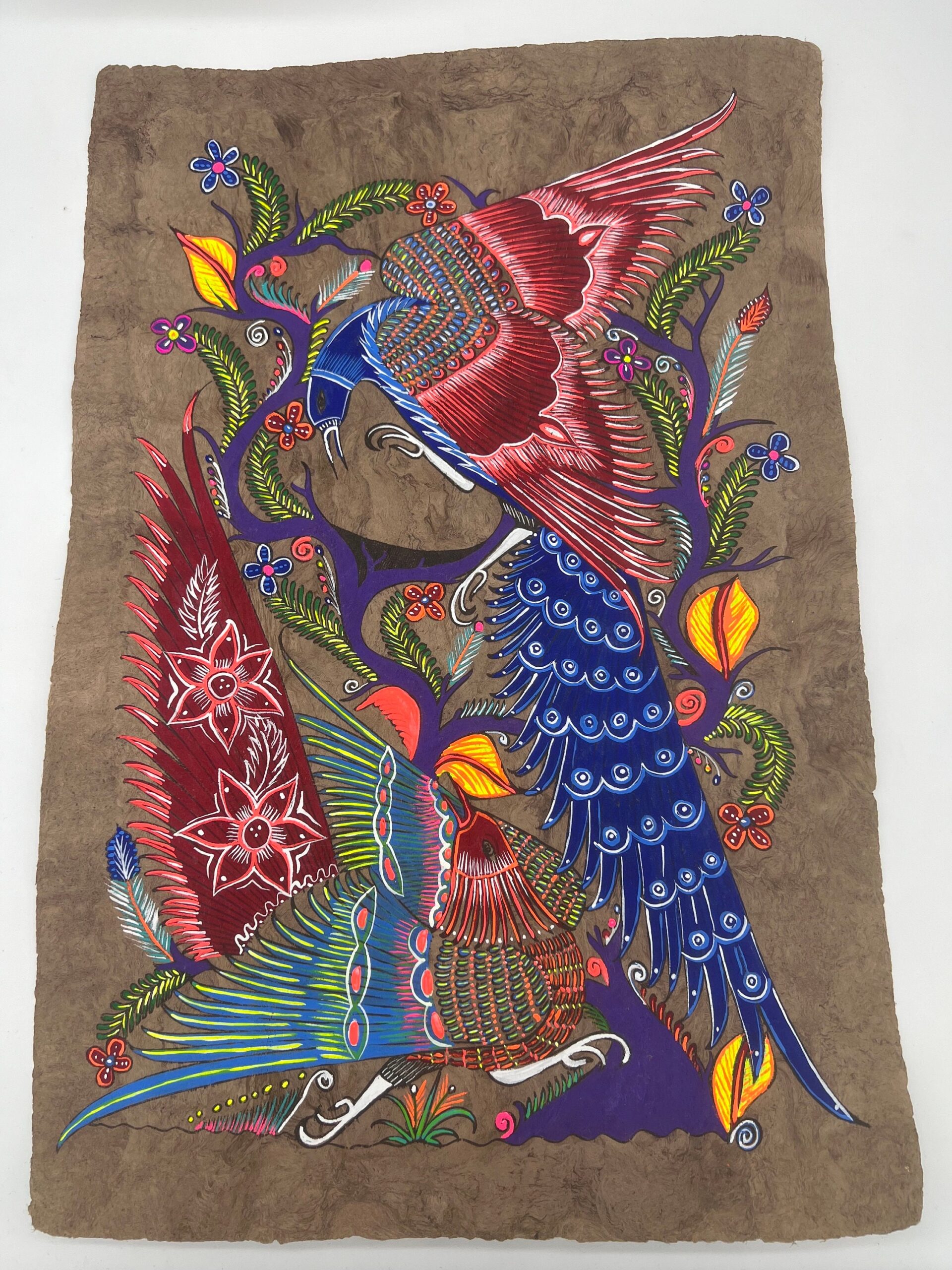 Bird painting painted on amate paper, original amate paintings in Mexican art, acrylic painting / Mexican painting - Image 2