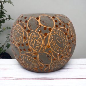 Oaxaca Vase White And Brown Clay Handcrafted Plant Pot, Pottery Luminary, White Clay Vase, Mexican Vase, Oaxaca Pottery For Home Decor