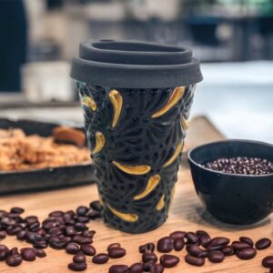 Cappuccino Cup, Gold Details, Puebla Talavera Pottery, Ceramic Thermos, Handmade Lead-Free Includes Lid