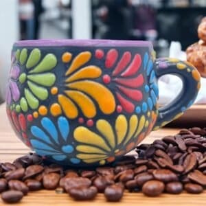 Cappuccino Cup, Mexican Coffee Mug, Puebla Talavera Pottery, Ceramic Thermos,Handmade Lead-Free