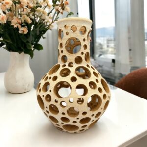 Oaxaca Vase White And Brown Clay Handcrafted Plant Pot, Pottery Luminary, White Clay Vase, Mexican Vase, Oaxaca Pottery For Home Decor