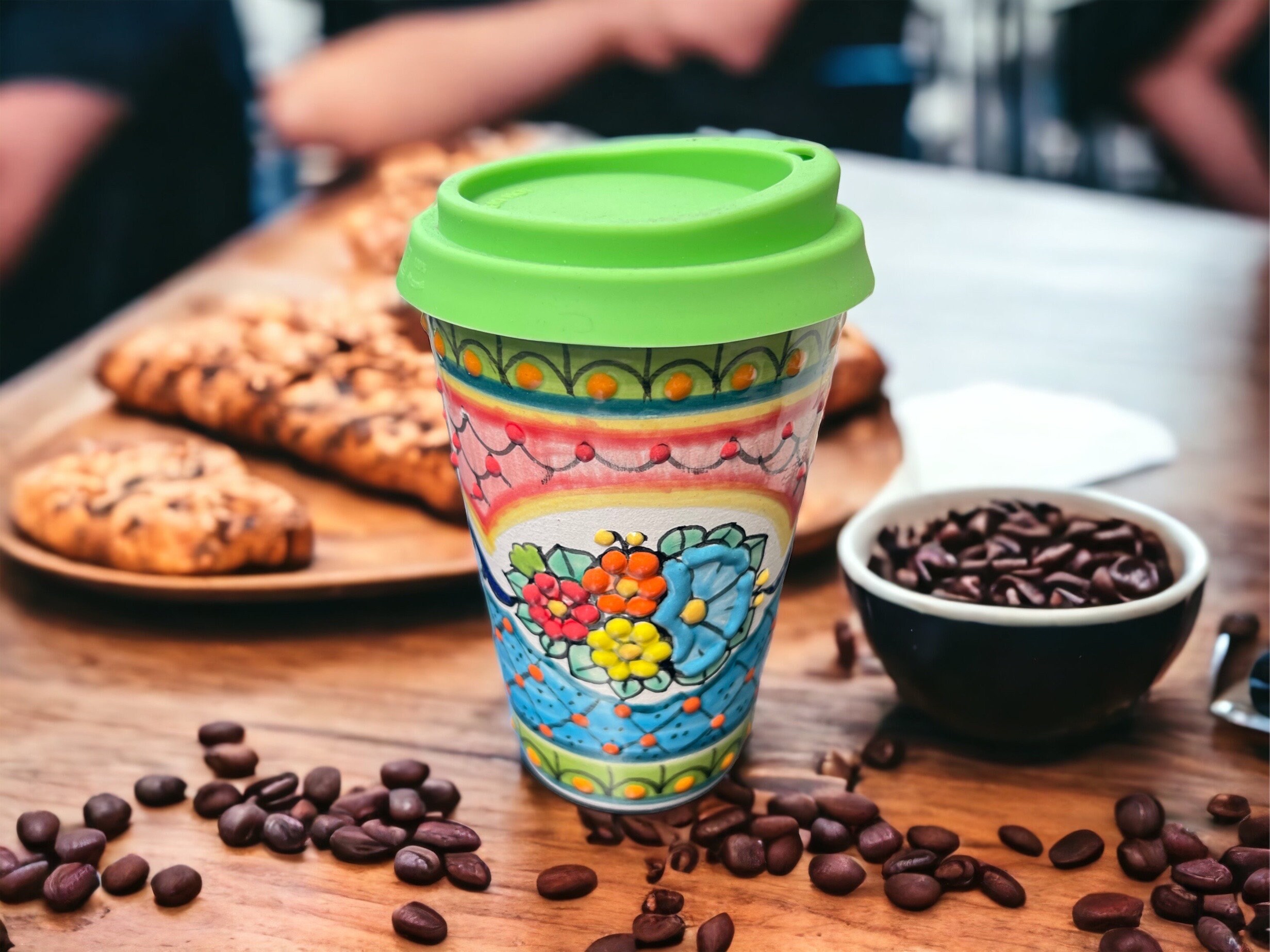 Cappuccino Cup, Dia De Los Muertos Mexican Coffee Mug, Puebla Talavera Pottery, Ceramic Thermos, Lead-Free - Image 2