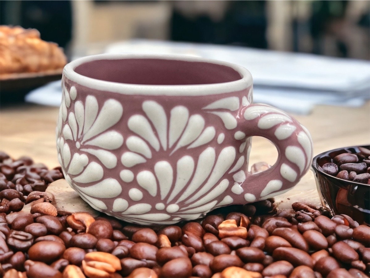 Cappuccino Cup, Mexican Coffee Mug, Puebla Talavera Pottery, Ceramic Thermos, Lead-Free - Image 1