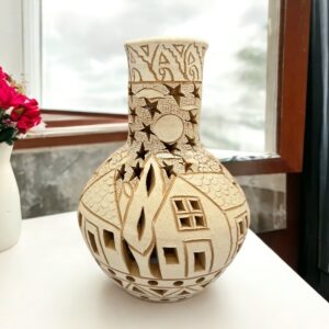 Oaxaca Vase White And Brown Clay Handcrafted Plant Pot, Pottery Luminary, White Clay Vase, Mexican Vase, Oaxaca Pottery For Home Decor