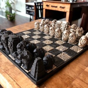 Chess set 12.59” x 12.59”, Resin Chess set in black and white, Chess set handmade, Soviet chess set, Mexican chess