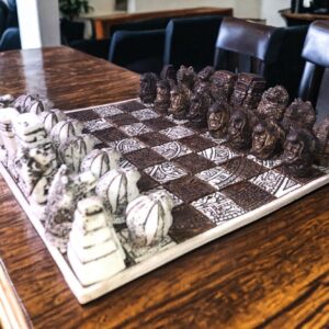 Chess set 12.59” x 12.59”, Resin Chess set in brown and white, Chess set handmade, Soviet chess set, Mexican chess